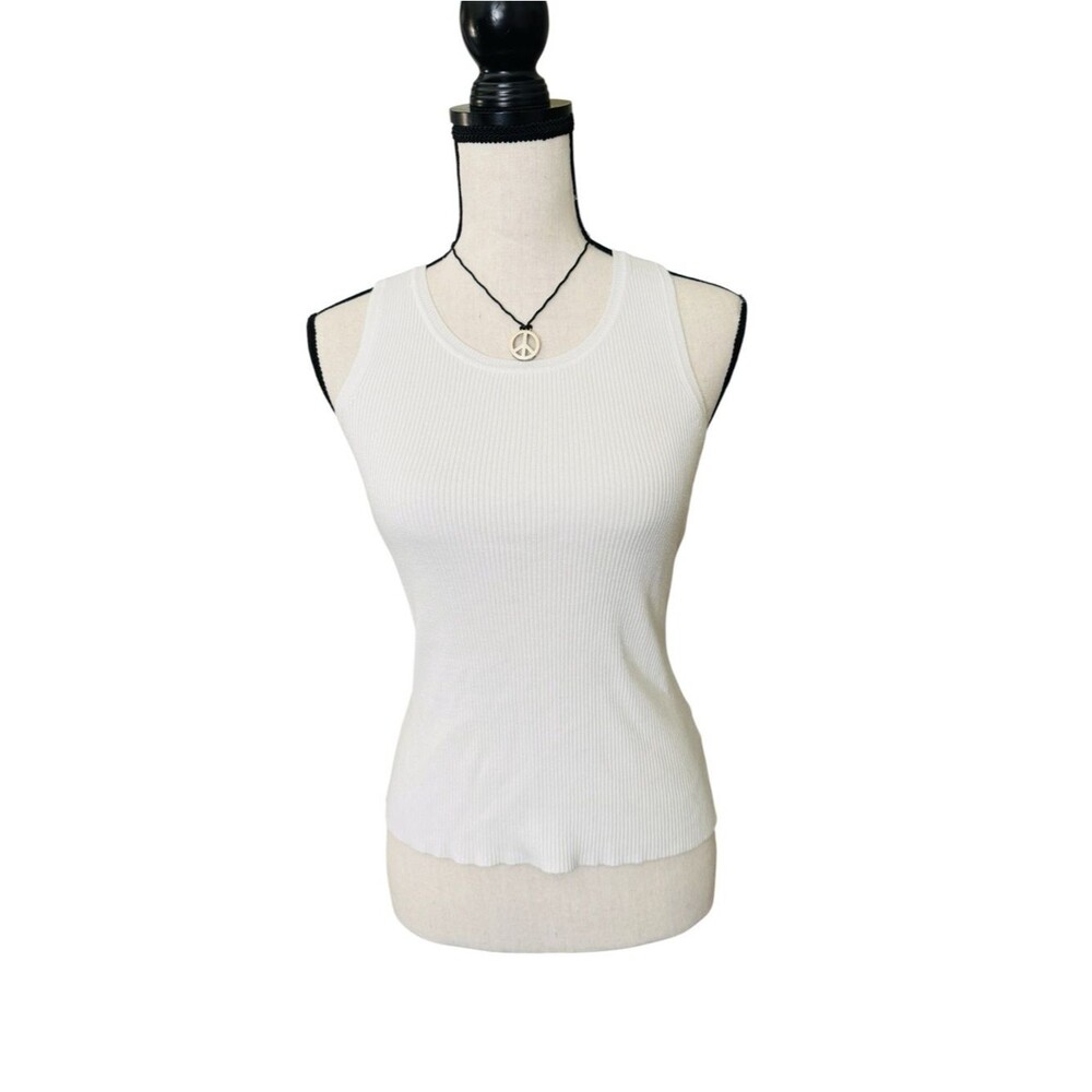 Marled Reunited White Ribbed Tank Top Medium Fitted Stretch Minimalist Basic